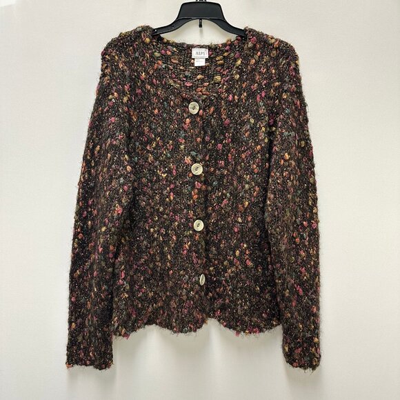 alps Sweaters - Vintage Alps Textured Multicolor Cardigan Sweater Size Large Fuzzy Boucle Alpaca